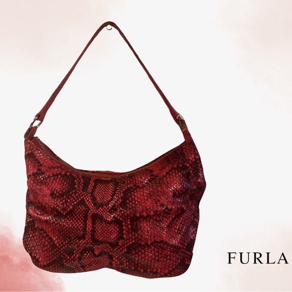 Furla Red Snakeskin Shoulder Bag - Picture 2 of 9